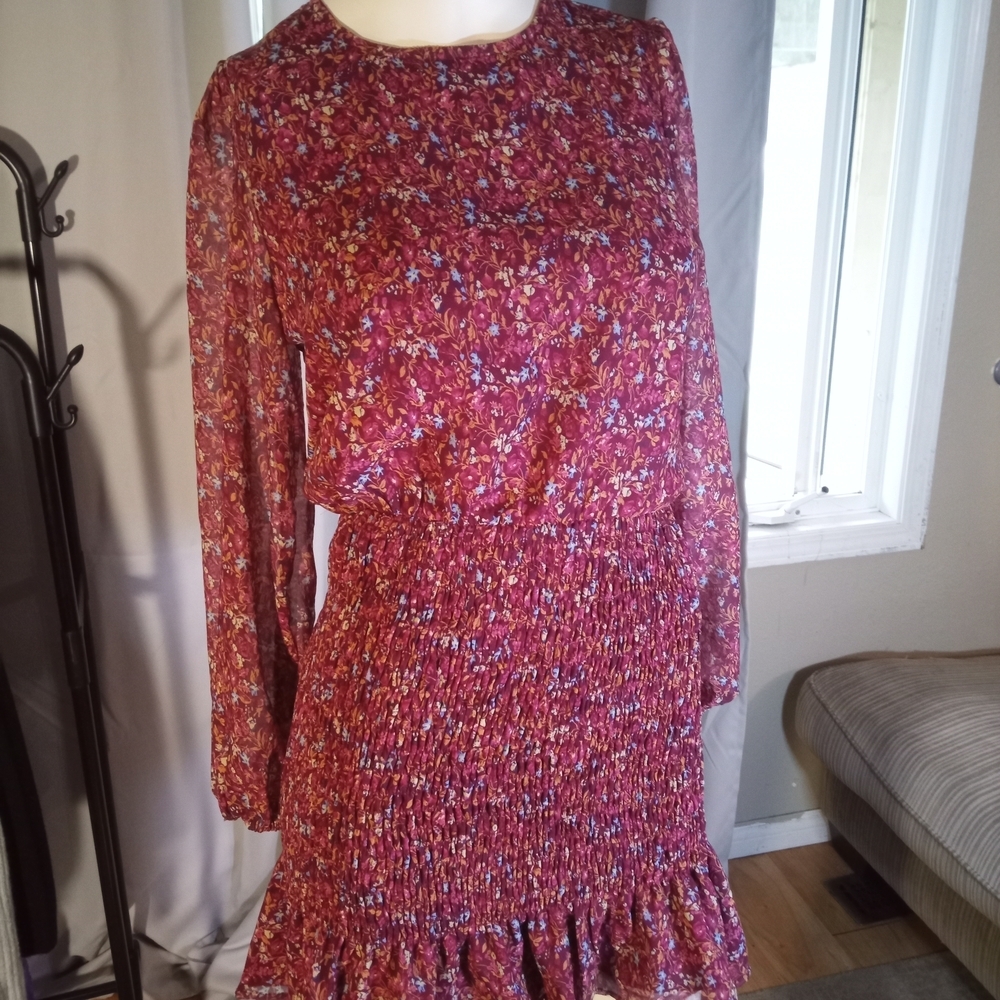 Dress Forum Pink Red Bishop Sleeve Sheath Dress